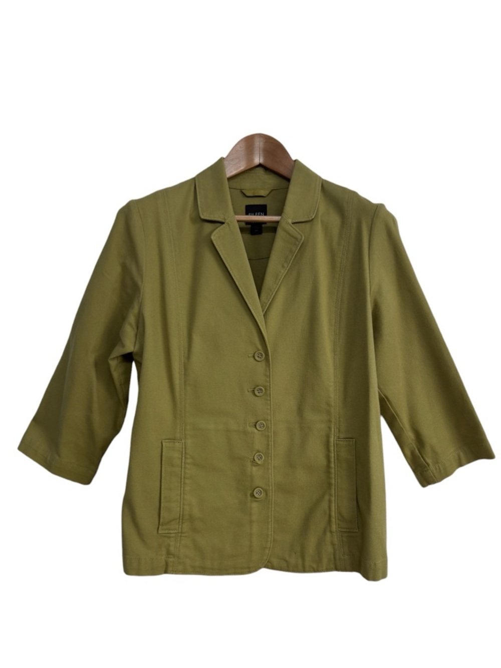 Eileen Fisher Organic Cotton Olive Green Blazer Jacket Petite Medium